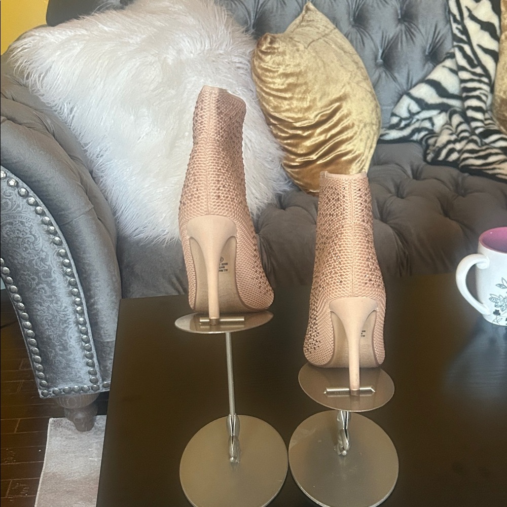 Elegant Cream Peep-Toe Ankle Boots - Picture 11 of 13